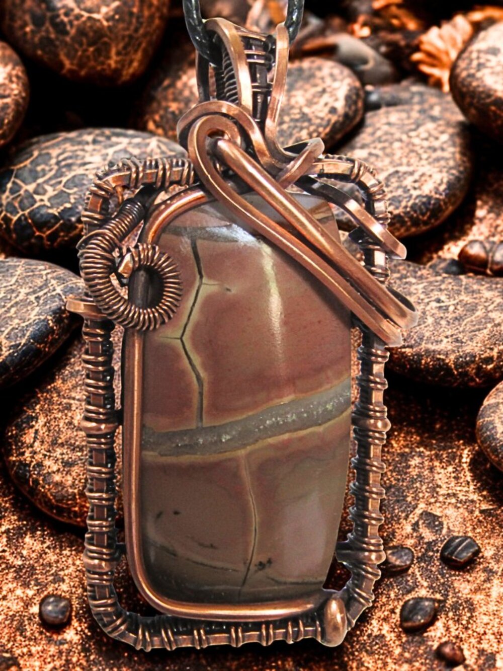 Handmade Wire Wrapped Septarian Stone crystal. Also known as the "Dragon Stone" - Picture 6 of 7